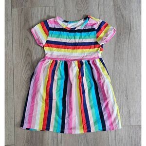 Rainbow striped toddler girl dress with pockets size 3